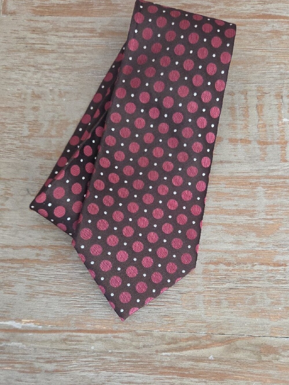 Merona Brown Tie with Red-Orange Polka Dots